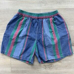 VTG Newport L Blue Striped Elastic Waist 90s Summer Shorts Men's Retro Colorful